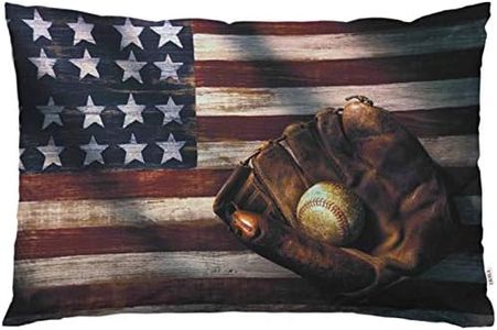 EKOBLA Throw Pillow Cover Vintage American Flag Baseball League Equipment Grunge Glove Bat Sports Theme Field Decor Lumbar Pillow Case Cushion for Sofa Couch Bed Standard Queen Size 20x30 Inch