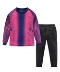 LUCKYLUAN Boys Padded Goalkeeper Soccer Jersey and Pants Long Sleeve Goalie Uniform Kit for Kids and Youth 10-12 Years Magenta