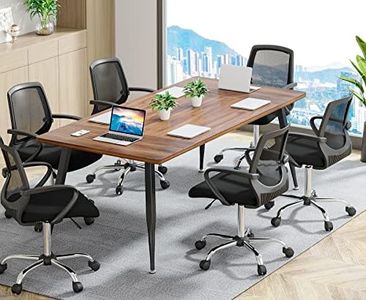 Tribesigns 6FT Conference Table, Rectangular Meeting Room Tables, Modern Industrial Seminar Table Boardroom Desk with Metal Legs for Office, 70.8’’ L x 31.5’’ W x 29.5’’ H (Brown and Black)