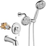 Aolemi Polish Chrome Shower Faucet Set with Tub Spout Dual 2-in-1 Shower System 8-Setting Rain Showerhead 8-Settings Handheld Spray 3 Way Water Diverter Trim Kit and Pressure Balance Rough-in Valve