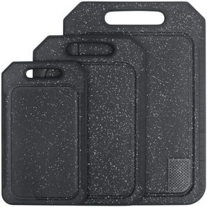 JCF Chopping Board Set, 3 PCS BPA Free Plastic Chopping Boards with Grip Handle Non-Slip Cutting Boards with Juice Grooves and Grinding Groove Kitchen Chopping Boards for Meat Vegetables Fruits-Black