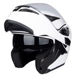 Full Face Motorcycle Helmet Dual Visor Sun Shield Flip up Modular Motocross DOT Approved (L, White)