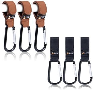6 Pcs Baby Stroller Hooks for Hanging | Multipurpose Stroller Straps with Durable and Stylish Stroller Clips for Diaper Bags | The Perfect Mummy Hook for Stroller, Walker and Shopping (Brown & Black)