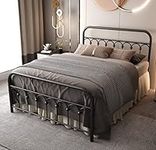 Vintage Sturdy Full Size Metal Bed Frame Basic with Headboard and Footboard,No Box Spring Needed,Under Bed Storage(Black,Full)