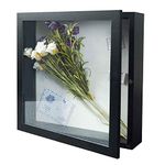 Muzilife 11x11 Shadow Box Picture Frame - 2.16" Deep Wood & Glass Display Case Ready to Hang Memory Box Baby Sports Memorabilia, Wedding, Tickets, and Photos (Black)