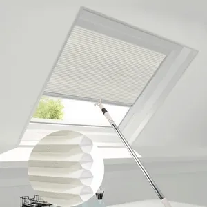 ZSTARR Manual Skylight Shades Cordless Honeycomb Blinds Full Blackout Light Filtering Fabric Window Shades for Skylight Roof Inclined Plane Room Windows (93035D-Cream White Light Filtering)