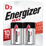 Energizer E95BP-2 Max Alkaline Batteries, 1.5 V, D , 2 Pack