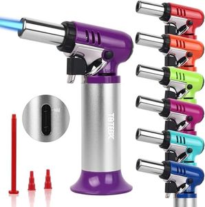 TBTeek Butane Torch, One-hand Operation Kitchen Torch with Adjustable Flame for Grilling, Baking and Soldering (Excluding Butane Gas), Purple