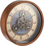 Bulova Gears in Motion Wall Clock, 12.8, Brown Cherry