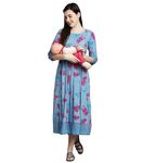 DUMMY SHAPE Maternity Gown for Women | Rayon Pregnancy Dress Kurta with Nursing Zippers for Pre & Post Partum | Feeding Kurtis (DS-141-L, Sky Blue)