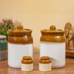 ClayStone 2 KG Ceramic Jar Set for Kitchen Storage | Achar Barni with Salt Shakers | Ceramic Martban (2 L Ceramic Jar with Salt Container - Set of 4)