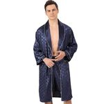 Haseil Men's Kimono Robe with Shorts Satin Bathrobe Silk Pajama Long Sleeve Nightgown Lightweight Sleepwear Set, Blue, Tagsize3XL=USsize3XL