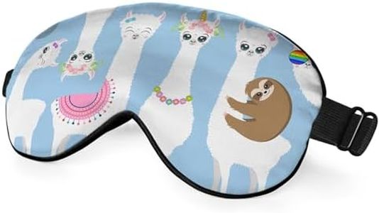 NOHSHE White Llamas Sleep Mask Eye Mask Alpaca Sloth Rainbow Glasses Llamas Cute Flowers Blue Sleep Mask Light Blocking Adjustable Smooth Soft Eye Masks for Women Deep Rest Travel