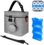 Fxady Breastmilk Cooler Bag with Ice Pack, Insulated Baby Bottle Tote Bag for 6 Bottles Up to 9 oz, Clip-On Pouch for Baby Essentials, Leakproof, Waterproof, Shoulder Strap for Nursing Moms, Grey