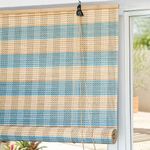 ABOUT SPACE Bamboo Curtains - W 5 ft x H 6 ft - Rope Mechanism Roll Up Down Bamboo Shade for Sunlight, Dust Protection Window Chick Blinds for Balcony, Restaurant, Hotel, Dhaba, Resort - Blue