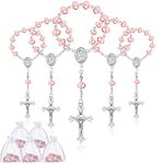 30 Pieces Baptism Rosary Catholic Mini Rosaries Baptism Favors for Guests Party Favors Rosary Beads for Baptism with 30 Pcs Organza Bags for Christening Weddings First Communion Gift (Pink)
