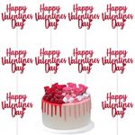 Valentine's Day Cake Toppers "Happy Valentine's Day" Cupcake Topper Red Glitter Cake Decoration for Party 10pcs