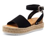 Shoe Land Legossa Womens Platform Sandals Ankle Strap Espadrilles Comfortable Open Toe Flatform Wedge Casual Sandal Black White Tan Platform Sandals for Summer, 1825/Black, 11