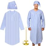 Toulite 4 Pcs Halloween Pajama Set Includes Men's Nightshirt Night Sleeping Cap Candle Holder Beige Candle for Halloween