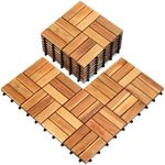 TimberWave Pack of 10 Deck Tiles, Solid Acacia Wood Floor Tiles, Patio Tiles Outdoor Interlocking Waterproof All Weather (12"x12" - 12 Slat, Golden Teak, 10)
