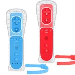 Wii Controller 2 Pack, Wii Remote Controller with Silicone Case and Wrist Strap Compatible for Wii/Wii U Console - Red and Blue