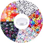 1400pcs 5 Color Acrylic Alphabet Cube Beads Letter Beads with 1 Roll 50M Crystal String Cord for Jewelry Making (5colors A)