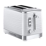 Russell Hobbs Inspire 2 Slice Toaster (Extra wide slots, High lift feature, 6 Browning levels, Frozen/Cancel/Reheat function with Blue LED illumination, 1050W, White textured high gloss) 24370