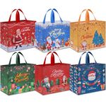 AhfuLife Extra Large Christmas Bags for Gift, 6pcs Reusable Christmas Tote Bags with Handles, Multipack Non-woven Christmas Treat Shopping Bags for Presents Xmas Party Decorations, 40 x 36 x 15cm