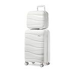 Kono Luggage Sets of 2 Piece Lightweight Polypropylene Hard Shell Suitcase with TSA Lock Spinner Wheels Travel Carry On Hand Cabin Luggage with Beauty Case (Set of 2, White)