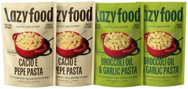 Lazy Food Pasta Meal I Cacio e Pepe 2 Pack x Broccoli Garlic 2 Pack I 30G Protein, Gluten Free, Low Carb, Fiber I I Ready to Eat in Minutes I 4 pack x 8 Servings