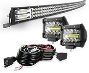 Curved LED Light Bar DOT 52" Upper Roof Offroad LED Light Bar W/Rocker Switch DT Connection Wiring Harness + 2 * 4" Pods Cube Driving Pods For Jeep Wrangler Dodge Ram Chevy Ford Truck Polaris RZR Boat