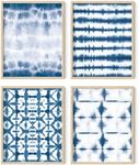 HAUS AND HUES Blue Abstract Wall Art - Set of 4 Blue Wall Art, Blue Posters for Room Aesthetic, Blue and White Wall Art, Navy Blue Wall Decor, Navy Blue Wall Art, Navy Art (Beige Frame, 16x20)