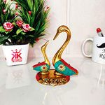 KridayKraft Metal Love Birds swan Set Pair of Kissing Duck Metal Statue, Standard, Gold