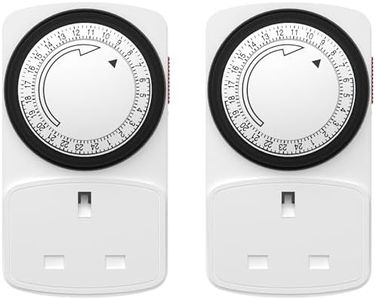 HBN Plug Timer Socket UK,Programmable Segment Plug Timer, for Home Security Light Socket,Lamp(15min,2Pack)