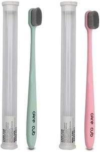 CARE CUB Green & Pink Flat Head Ultra Soft-Bristles Micro Nano 10,000 Bristle Good Cleaning Effect For Sensitive Teeth Oral Gum,Manual Toothbrush For Adults Pack Of 2