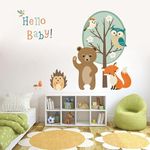 Pumkins Hello Baby Jungle Safari Animal Wall Stickers for Nursery Decoration Jungle Theme Woodland Nursery Wall Decals for Baby Playroom D�cor