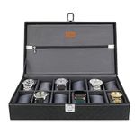 LEDO Men's and Women's Watch Box Holder Organizer Case In 12 Slots of watches In PU Leather with Royal Black & Gray Color with Chain Pocket