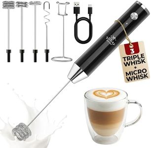 Zulay Kitchen Lux Rechargeable Milk Frother Handheld, 4 Included Whisks - Powerful 2-Speed Motor, Fully Waterproof, 2000mAh Battery - Drink Mixer For Latte, Cappuccino, Matcha, Protein Powder