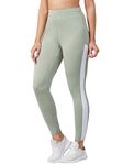 BLINKIN Stretchable Gym Tights & Leggings for Women Workout, High Waist, Tummy Control & Squat Proof Active Wear Yoga Pants (9150_Color_Olive Green with White Stripes,Size_2XL)