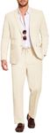 COOFANDY Men's Linen Suits Set Slim Fit Fashion Beach Wedding Groomsmen Party Travel Sport Coat Casual Pants Beige