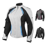 BYKR Womens Motorcycle Jacket For Women Ladies Motorsports Enduro Biker Adventure CE Armored Powersports Protective Jackets, Silver/Blue, Large