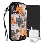 kwmobile Neoprene Sleeve for Smartphone Size XXL - 7" - Shock Absorbing Pouch Case - Protective Phone Bag - Cats Orange/Black/White