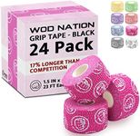 WOD Nation Weightlifting Hook Grip Tape - Bulk 12 Pack (23ft/Roll) Comfortable & Stretchy Athletic Thumb Tape for Weight Lifting, Excercise & Cross Training - Protect Thumb, Wrist & Finger -Pink