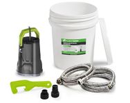 FLUENTPOWER Tankless Water Heater Flushing Kit, Includes 1/2HP Submersible Utility Water Pump, 5.3 Gallon Pail with Bucket Lid Opener, Two 3/4" GHT x 6' Stainless Steel Hoses