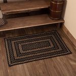 VHC Brands Farmhouse Jute Rectangular Rug 24x36 Country Braided Flooring, Country Black and Tan