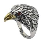 GAUEIOUR Adjustable Rings for Men, Vintage Silver Viking Eagle Head Pattern Alloy Ring, Men's Trendy and Personalized Open Ring, Symbol of Freedom, Courage and Strength, Jewelry Gift