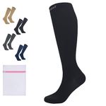 360 RELIEF - Flight Compression Socks Supports | Blood Circulation, Travel, Work, Edema, Diabetic, Varicose Veins, Pregnancy for Nurses | L/XL, Black with Mesh Laundry Bag |