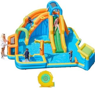 Yaheetech Inflatable Water Slide w/ 2 Long Slides & Large Climbing Wall & Small Deeper Pool & Awning, 11-in-1 Outdoor Blow Up Water Slide w/Storage Bag & 950W Blower