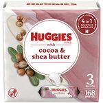 Huggies Wipes with Cocoa & Shea Butter, Scented, 3 Push Button Packs (168 Wipes Total)