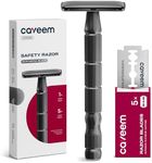 CAVEEM Double-Edge Safety Razor, Single-Blade Razors with 5 Stainless Steel Razor Blades for Men and Women, Reusable Metal Razor – Gun Metal Black